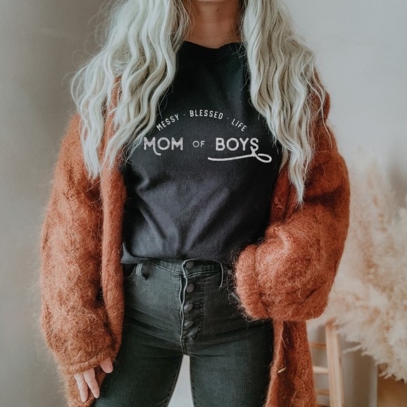Tops - Black Mom Of Boys Oversized Graphic Bella Tee